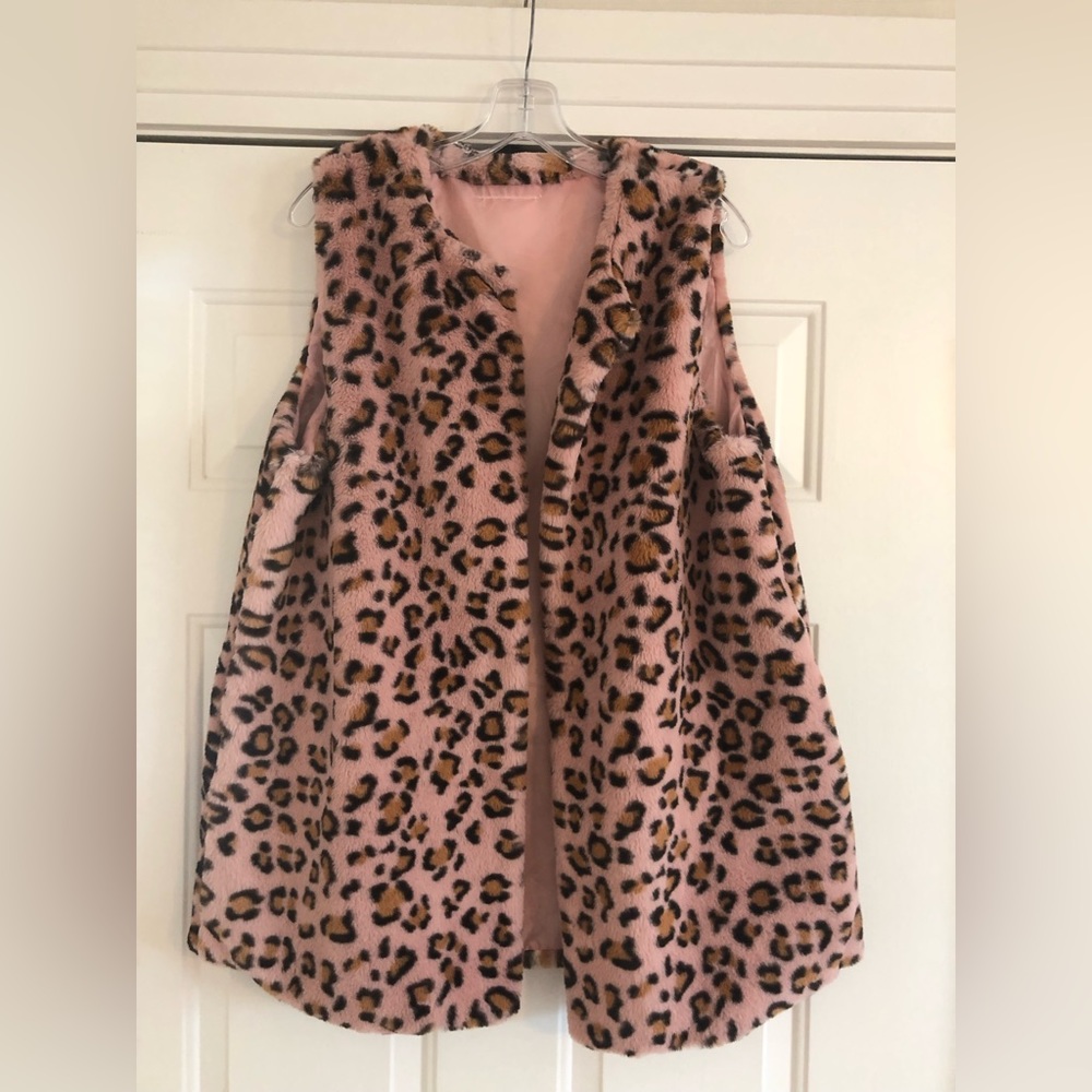 Faux Fur Pink Leopard Print Vest